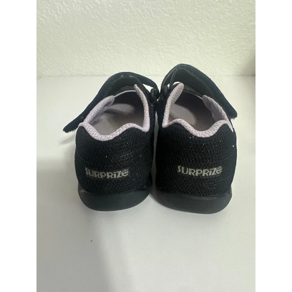 Surprize by Stride Rite Katelyn Black Glitter Flower Mary Jane Shoes Kids Size 8